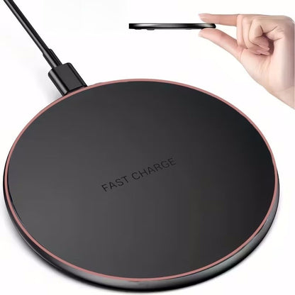 Ultra-Thin 15W Fast Wireless Charging Pad - a Sleek Round Charging Station for Desktop, Travel, and Home Office, Black - color: Black