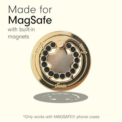 Sonix Magnetic Phone Grip and Phone Ring Holder - Compatible with MagSafe - Rotatable Kickstand and Phone Holder for iPhone 16, 15, 14, 13, 12 Series - Gold Star/Black Rhinestone - color: Gold Star / Black Rhinestone