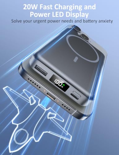 Magnetic Portable Charger 10000mAh, 20W Power Bank with Built in Cable | 20W Fast Charging for Magsafe Battery Pack with LED Display, Travel Essential for iPhone 17/16/15/14/13 Pro/Pro Max-SpaceGrey - color: SpaceGray