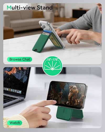 for MagSafe Wallet with Stand, 5 Card Holder, Slim Leather Magnetic Wallet for iPhone 18/17/16/15/14/13/12 Pro Max Plus Air Series, 3 Card Slots & 1 Cash Slot,Green - color: Green