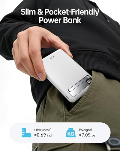 iWALK MagSafe-Compatible Magnetic Wireless Power Bank, 10000mAh Slim Portable Charger with 20W PD Fast Charging Cable, Metal Kickstand and LED Display, Compatible with iPhone 18/17/16/15/14/13/12 - color: White