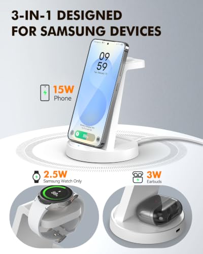 Wireless Charger for Samsung, 3-in-1 Android Charging Station - color: White