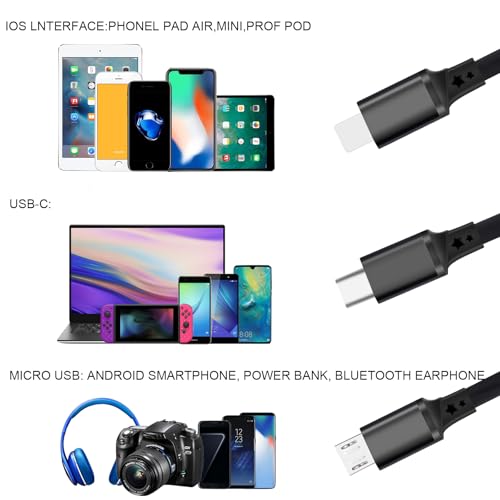 Multi Retractable Charging Cable, 3 in 1 USB Charging Cable 3 Pack