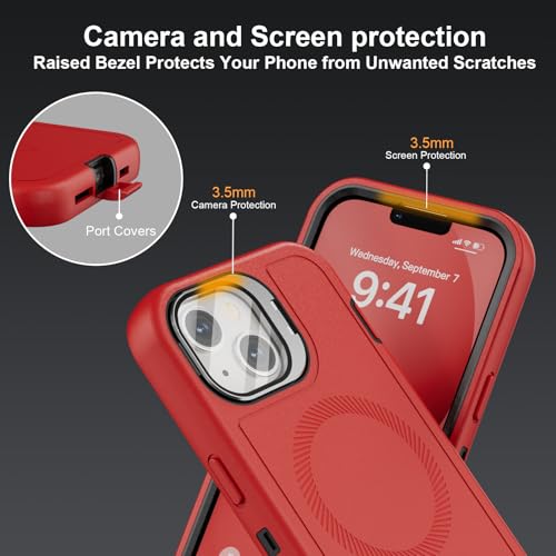 Follaroma for iPhone 13 Case with Stand & Built-in Camera Cover, MagSafe Compatible, Heavy-Duty Shockproof Protection, Magnetic & Rugged Phone Cover for iPhone 13 6.1'', Red - color: Red