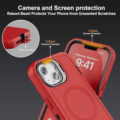 Follaroma for iPhone 13 Case with Stand & Built-in Camera Cover, MagSafe Compatible, Heavy-Duty Shockproof Protection, Magnetic & Rugged Phone Cover for iPhone 13 6.1'', Red - color: Red