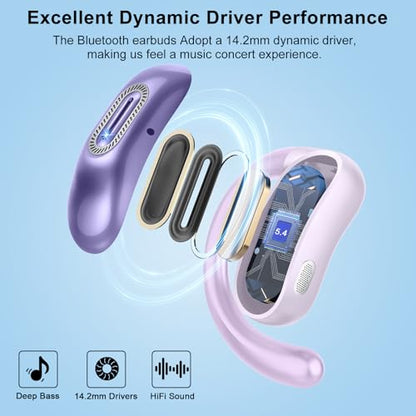 Open Ear Headphones, NEW Over Ear Earbuds with 4 ENC Noise-Canceling Mic - color: Lavender