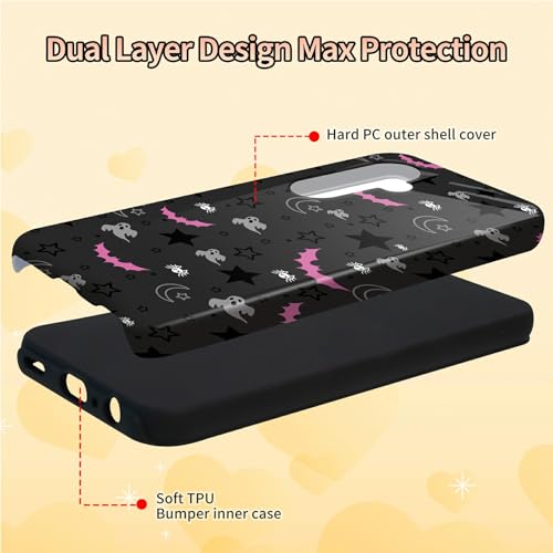 Gothic Skull Moon Stars Bat Phone Case for Samsung Galaxy S25, Dual Layer Shockproof Rugged Cover with Soft TPU + Hard PC, Anti-Scratch Slim Fit Wireless Charging Compatible - color: Gothic Skull Moon Stars Bat, size: 6.2" Galaxy S25