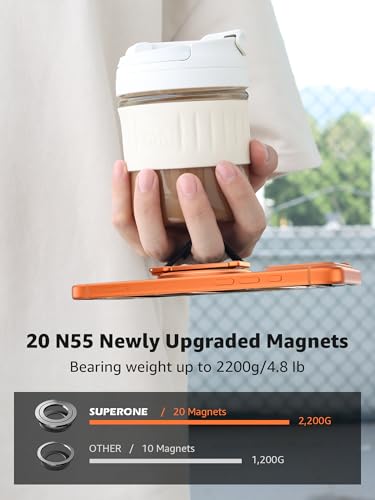SUPERONE Magnetic Phone Grip with Finger Strap, Orange Magnetic Ring Holder - color: Orange