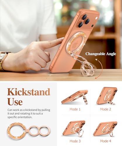 GVIEWIN Magnetic Phone Ring Holder, Compatible with MagSafe Phone Grip | Adjustable Stand, Magnet Phone Ring Kickstand, for iPhone 17/16/15/14/13/12 Pro Max Plus Air/Other Phones (Glitter/Orange) - color: Glitter/Orange
