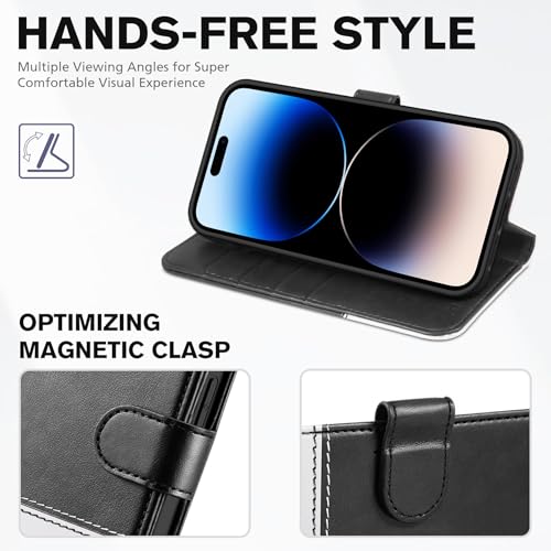 TUCCH Wallet Case for iPhone 14 Pro (6.1"), 4 Card Holders, Black & White - color: Black & White