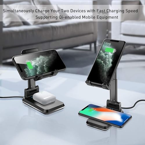 Dual 10W Wireless Charger Fast Foldable Compatible with LG G8X ThinQ/V60 ThinQ 5G, Stand 2-Coils Charging Pad Slim