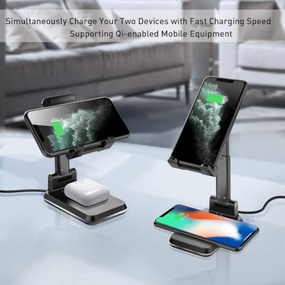 Dual 10W Wireless Charger Fast Foldable Compatible with LG G8X ThinQ/V60 ThinQ 5G, Stand 2-Coils Charging Pad Slim