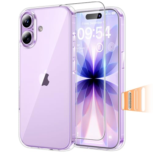 TAURI for iPhone 17 Case, Camera Control Anti-Yellowing, with Screen Protector, Military-Grade Protection Shockproof Phone Case for iPhone 17, Clear - color: B-Button Clear