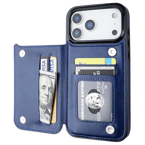 ONETOP for iPhone 17 Pro Max Wallet Case with Credit Card Holder,Blue | Kickstand,ID/Cash Holder,Case Wallet with Card Slots,Double Magnetic Clasp,Durable PU Leather Shockproof Cover for Women Men - color: Blue