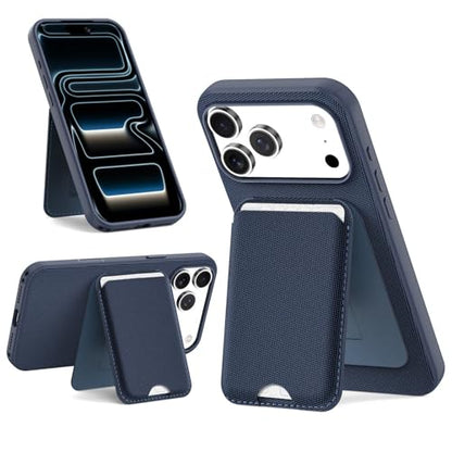 for MagSafe Wallet with Stand, Magnetic Phone Case Set, RFID Blocking, Slim Detachable Stand Card Holder, Tech Fabric for iPhone 17 Pro Max (Blue (Case+ Card Holder), iPhone 17 Pro Max) - color: Blue (Case+ Card Holder)