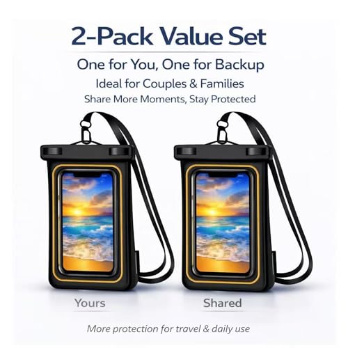 2-Pack IPX8 Floating Waterproof Phone Pouch, Dry Bag with Lanyard, Fits up to 7.2”, Compatible with iPhone 16/15/14/13 Pro Max, Galaxy S25/S24 Ultra, Pixel for Snorkeling, Kayaking(Black-Black) - color: Black /Black
