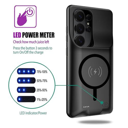 Battery Case for Galaxy S26 Ultra,[12000mAh] Large Capacity Slim Portable Protective Fast Charging Case Compatible with Galaxy S26 Ultra (6.9inch) Wireless Extended Battery Charger Case (Black) - size: Galaxy S26 Ultra