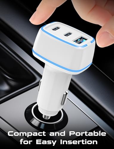 Hzevn USB C Car Charger, 3 Port PD Super Mini Cigarette Lighter Adapter, 2Pack USB-C & A Fast Car Charging for iPhone 16/15 Pro Max, Galaxy S25/S24, iPad, Pixel, Android Phones,White - color: White