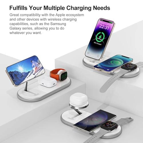 3 in 1 Charging Station for Apple - Faster Mag-Safe Charger Stand for iPhone - Magnetic Wireless Charger Station for iPhone 17/16/15/14/13/12 Series, Apple Watch Series, AirPods Pro (White) - color: White