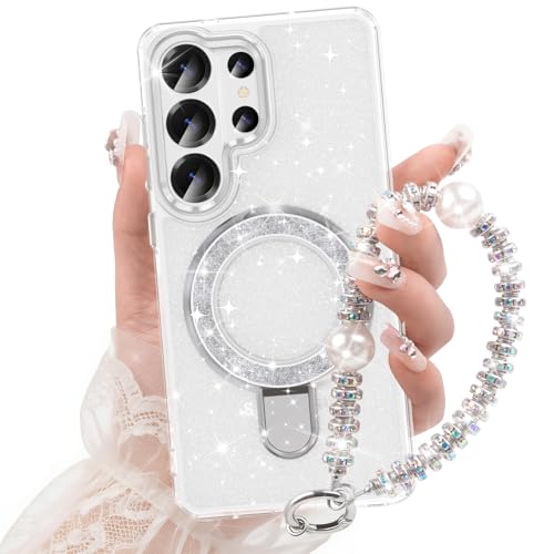 WATACHE for Samsung Galaxy S26 Ultra Case, Glitter Sparkle Bling Heavy Duty Shockproof Protective Phone Case with Kickstand, Anti-Scratch Cover with Metal Ring for Galaxy S26 Ultra (Clear Silver) - color: Clear Silver, size: s26 ultra case