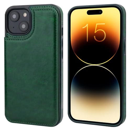 ONETOP for iPhone 15 Wallet Case with Credit Card Holder,Green | Kickstand,ID/Cash Holder,Case Wallet with Card Slots,Double Magnetic Clasp,Durable PU Leather Shockproof Cover for Women Men - color: Green