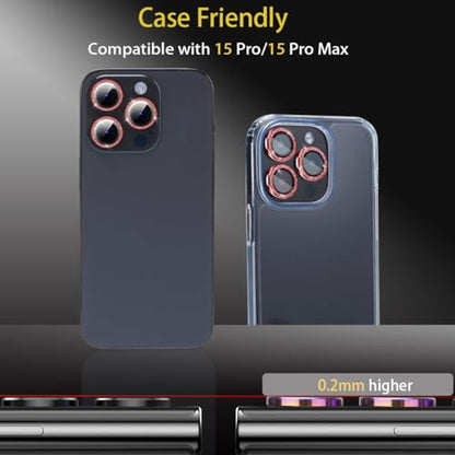 Camera Lens Protector for iPhone 15 Pro/15 Pro Max, Glitter Red - color: Glitter Red