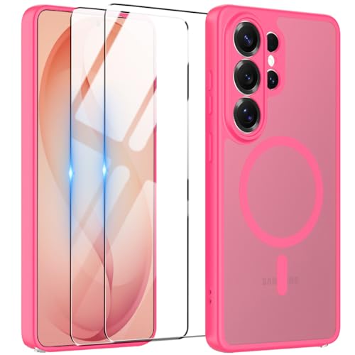 Magnetic for Samsung Galaxy S26 Ultra Case with Screen Protector 2X,Compatible with MagSafe,Phone Case Slim Hard PC Silicone Bumper Shockproof Protective Cover for Samsung S 26 Ultra 5G,Hot Pink - color: Hot Pink, size: Samsung Galaxy S26 Ultra