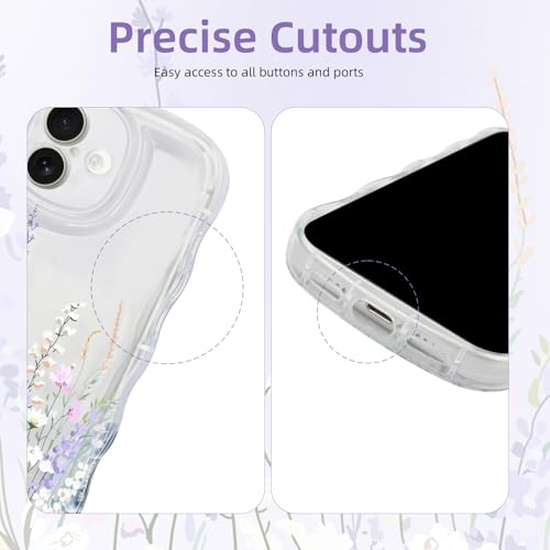 AULEEP for iPhone 17, Clear Cute Phone Case Floral with Curly Wave Frame Shape Design, Slim Soft Shockproof TPU Protective Phone Cover for Women Girls, Clear Wavy Case for iPhone 17 6.3" 2025 - size: iPhone 17