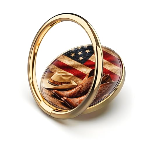 Cell Phone Ring Holder, Cute Metal Phone Grip Stand Finger Ring Kickstand, Flexible 360°Rotation Phone Tablet Case Accessories Compatible with Most Phones Cowboy Boots Amercian Flag - color: Cowboy Boots Amercian Flag