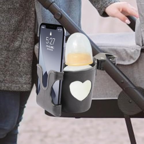 2 in 1 Stroller Cup Holder with Phone Holder, Drink Cup Bottle Holder Easy to Install Practical Cup Phone Holder Bottle Holder for Stroller Bike, Wheelchair/Walker
