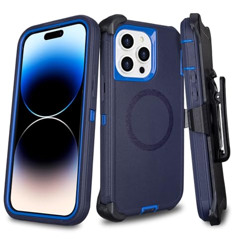 Magnetic for iPhone 14 Pro Max Case with Belt Clip and Kickstand | Military Grade Drop Protection Case for iPhone 14 Pro Max, with 360°Rotating Kickstand, Navy Blue 6.7" - color: Navy+Blue