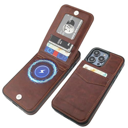 KIHUWEY for iPhone 14 Pro Max Wallet Case Card Holder for MagSafe, Brown | Wireless Charging, RFID, Flip PU Leather, Magnetic Clasp, Kickstand, Heavy Duty Protective Cover - color: Magsafe for Brown
