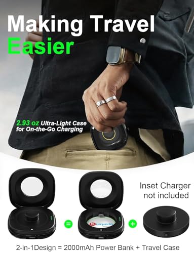 Wireless Charging Case for Oura Ring 3 Charger, 2000mAh Portable Travel Charging Station Fits All-Sized Ring Gen 3, 30-Day Runtime (Official Charger NOT Included),Black