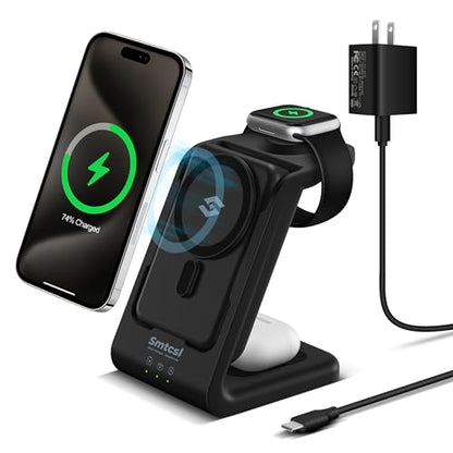 Smtcsl 3 in 1 Wireless Charging Station: 10000mAh Removable Power Bank Charger Stand for Phone/Watch/Air Pods - Portable Magnetic Battery Pack for Air 17 16 15 14 13 12 Series