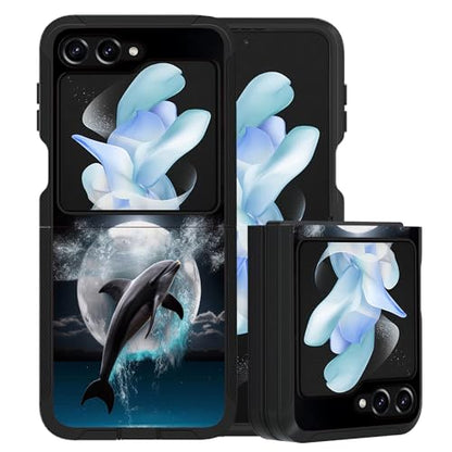 for Samsung Galaxy Z Flip 5 Case, Heavy Duty Dual Layer Hybrid Military Grade Shockproof Drop Folding Protective Cover for Samsung Galaxy Z Flip 5 5G 2023, Dolphin Under The Moon - color: Dolphin Under The Moon