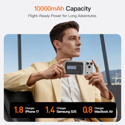 Magnetic Portable Charger 10000mAh, 22.5W Power Bank with Built in Cable - color: purple