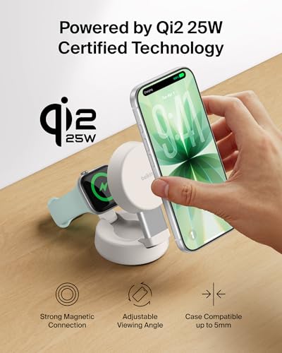 Belkin Qi2.2 25W Wireless 2 in 1 iPhone Charger, Fast Charging for Travel - color: Sand, style: 2 in 1