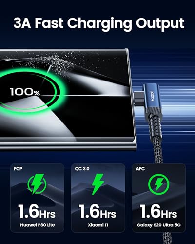 toocki USB C Cable Right Angle, 2-Pack 10ft USB A to USB C Charger Cable - color: Blue, size: 10FT+10FT