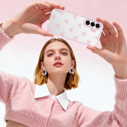 Dumkery Cute Phone Case for Samsung Galaxy S25, Bow Aesthetic Pattern Cases, Soft Clear TPU Shockproof Bumper Cases Cover for Girls Women, Pink - size: Samsung Galaxy S25