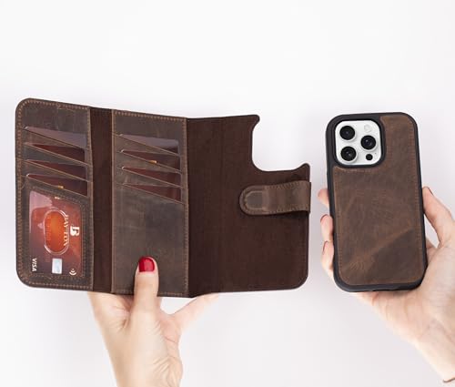 Bayelon Wallet Case for iPhone 16 Pro Max 6.9", Trifold Leather Wallet, Detachable Magnetic Flip Folio Cover, Card Holder, iPhone 16 Pro Max Wallet Case, MagSafe Compatible, RFID (Coffee Brown) - color: Dark Brown, size: iPhone 16 Pro Max