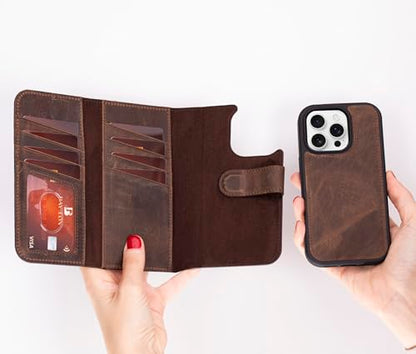 Bayelon Wallet Case for iPhone 16 Pro Max 6.9", Trifold Leather Wallet, Detachable Magnetic Flip Folio Cover, Card Holder, iPhone 16 Pro Max Wallet Case, MagSafe Compatible, RFID (Coffee Brown) - color: Dark Brown, size: iPhone 16 Pro Max
