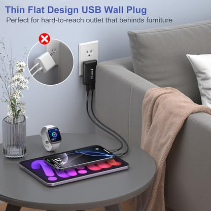 Flat USB C Wall Charger, OKRAY 3-Pack 50W Extra-Slim Fast Dual USB Charger - color: Black - 3Pack