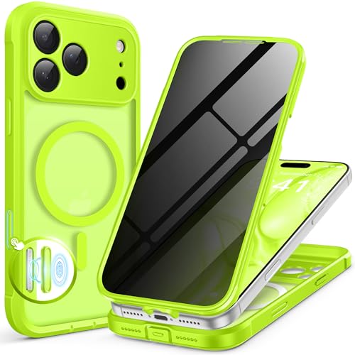 BERFY for iPhone 17 Pro Case, Compatible with MagSafe, Built-in Privacy Screen Protector, Camera Protection, Shockproof Full Body Phone Case 6.3", Translucent Bright Green - color: Bright Green, size: For Iphone 17 Pro 6.3 Inch