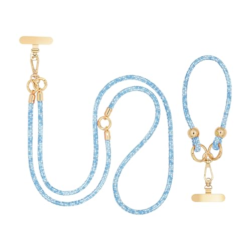 Crystal Phone Lanyard Crossbody and Wrist Strap Lanyard Rhinestone Anti-Theft Phone Strap Phone Neck Strap for Women - color: Blue