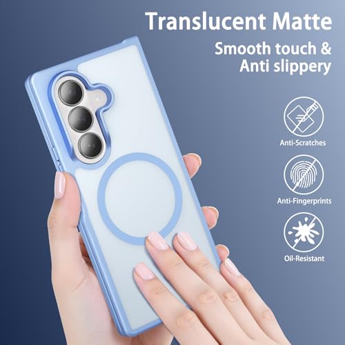 One Piece Design Magnetic Case for Galaxy Z Fold 6, Matte Frosted Blue | Fit for MagSafe, Ultra Slim Fit, Anti Fingerprints, Shockproof Translucent Back Integrated Bumper Wireless Charging Cover - color: Blue for Z Fold 6
