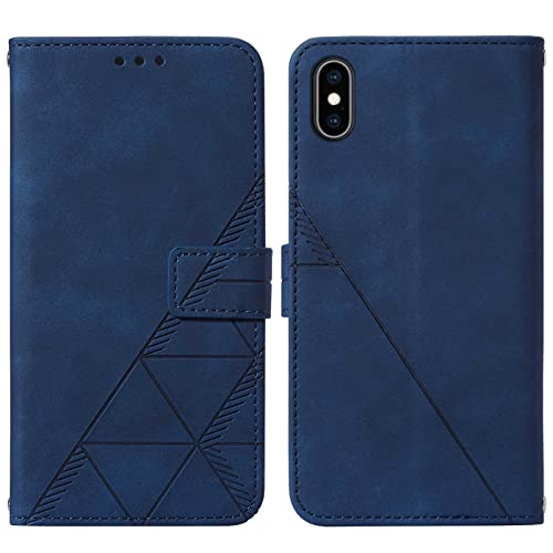 for iPhone X/Xs Flip Wallet Case with Card Slots, Blue | PU Leather, TPU Interior, 3 Card Slots, Cash Pocket, Magnetic Clasp, Detachable Wrist Strap, Stand, Precise Cutouts - color: Blue