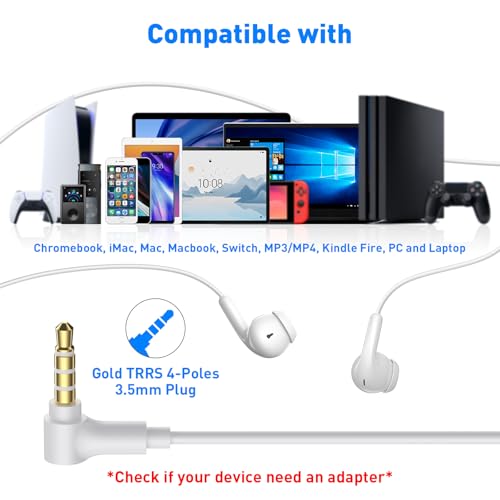 APETOO 3.5mm Wired Earbuds in-Ear Headphones School Chromebook Laptop White - color: White