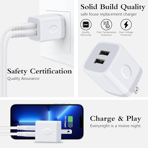 Wall Charger,USB Brick 3Pack 2.1A/5V Dual Port USB Plug Charger Cube Power - color: White