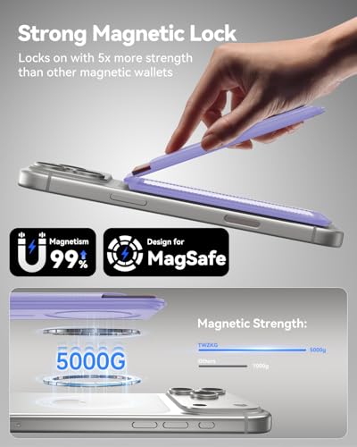 TWZKG for MagSafe Wallet, 5 Cards Holder with Stand, Magnetic Phone Wallet Stand for iPhone 17/16/15/14/13/12 Pro Max Air Plus Series, RFID Blocking Vegan Leather,Purple - color: Purple