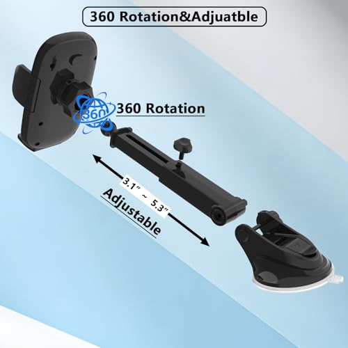 Universal Car Phone Holder Adjustable for Windshield, Black